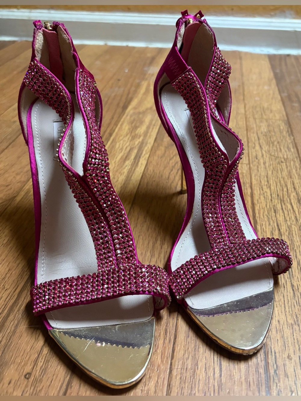 Glint Fuchsia Crystal-Strap Stiletto Sandals